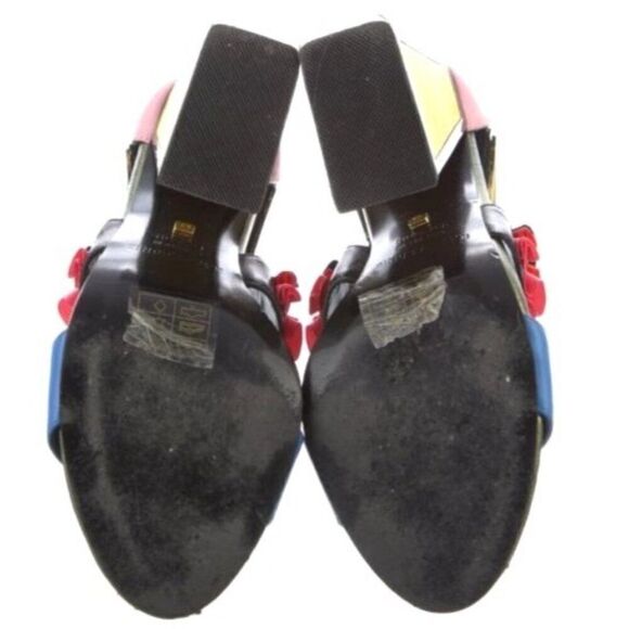 KAT MACONIE Aya Bird Ruffle Sequin Heeled Sandal Block Heel Multicolor Leather - Picture 5 of 5